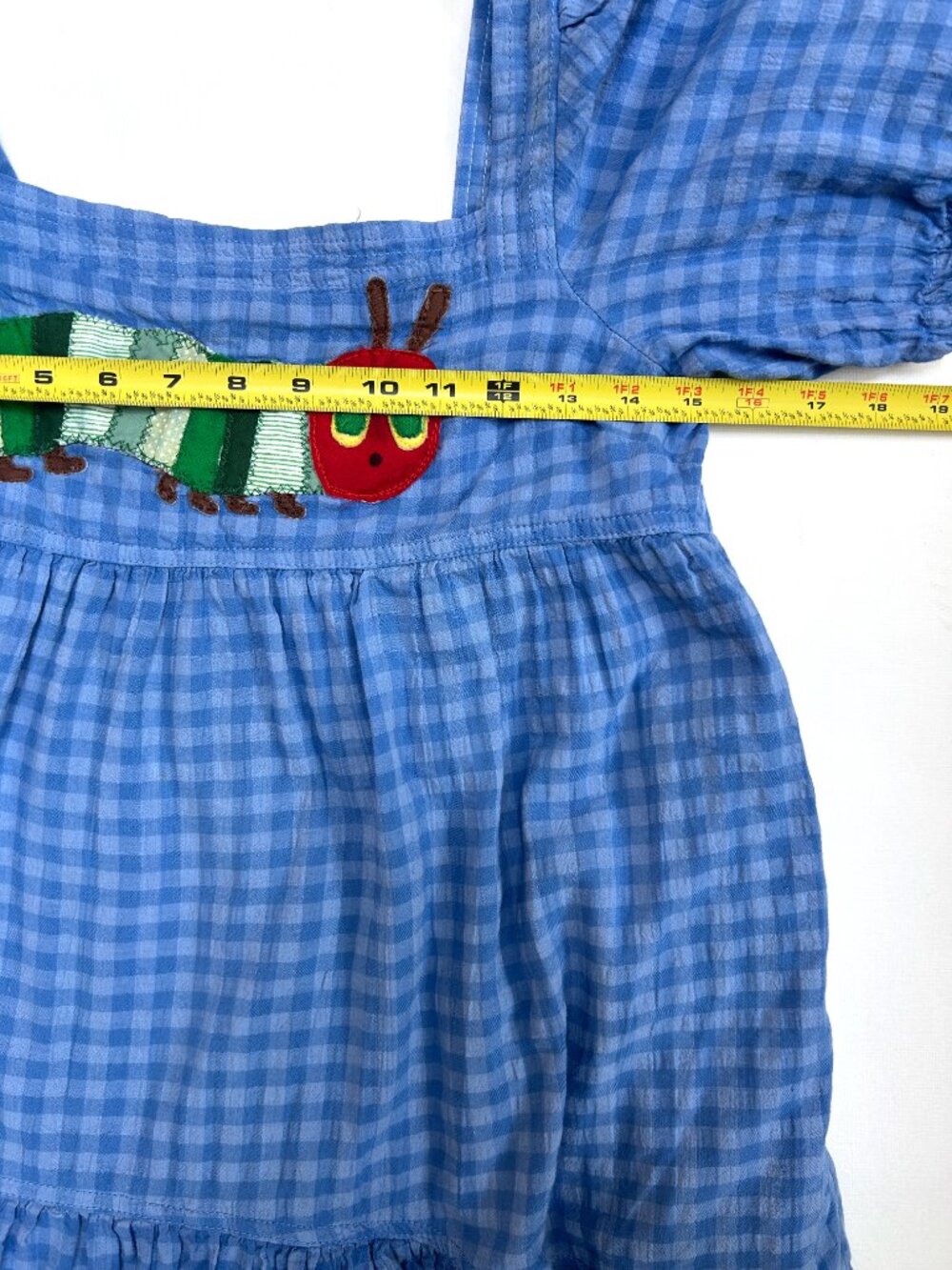 Pilcro Gingham Babydoll Dress Upcycled Very Hungry Caterpillar Cottagecore - Picture 4 of 8